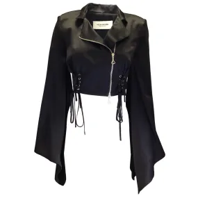 Alexx Brown Black Silk Kimono Biker Jacket