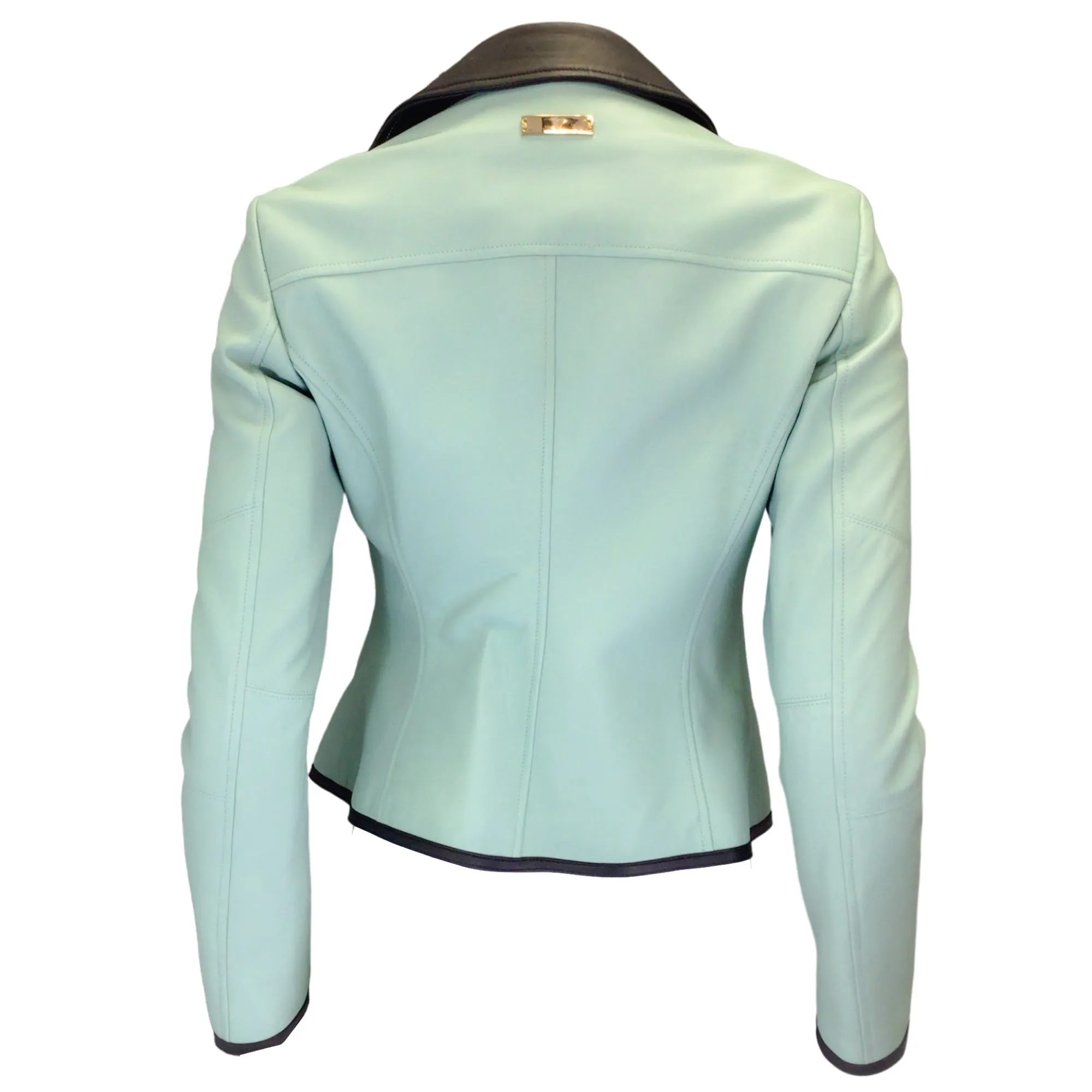 Antonio Croce Mint Green / Black Moto Zip Lambskin Leather Jacket