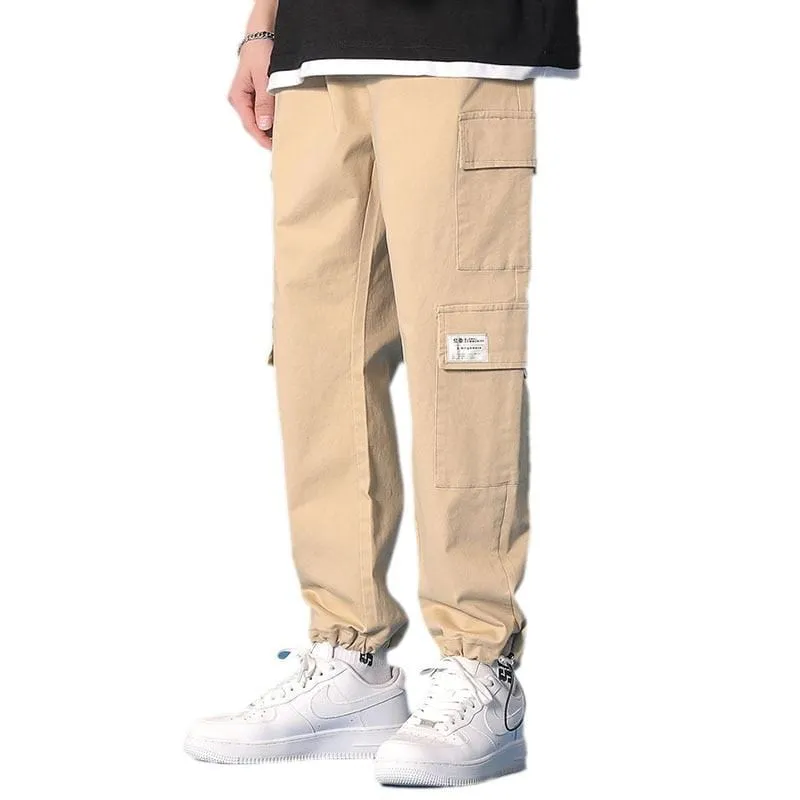 Cargo Pants Men's Spring Leisure Bunched Pants Korean Hong Kong Style Straight Leg Loose Nine Cent Pants Khaki