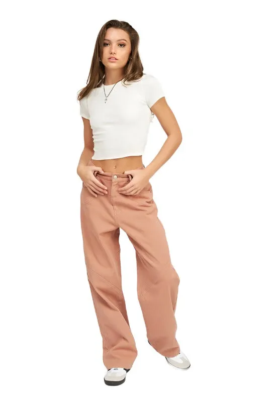 Contrasted Stitch Detail Wide Pants