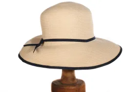 Cream Straw Summer Hat with Navy Band and Rim 55cm