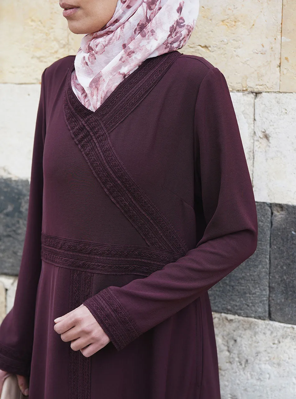 Crossover Lace Trim Abaya