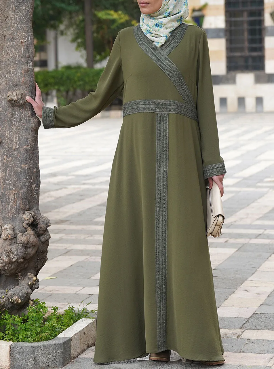 Crossover Lace Trim Abaya