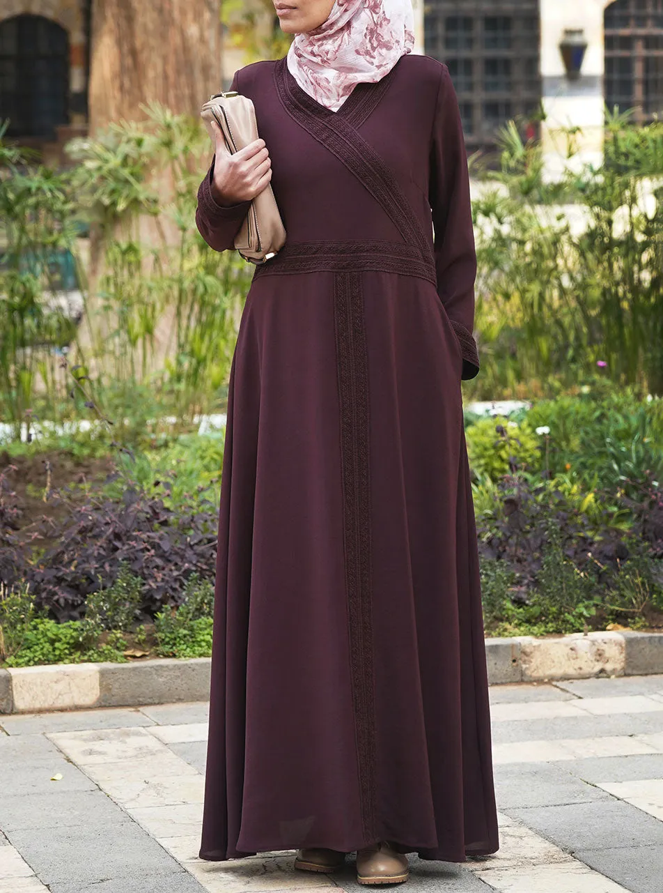 Crossover Lace Trim Abaya