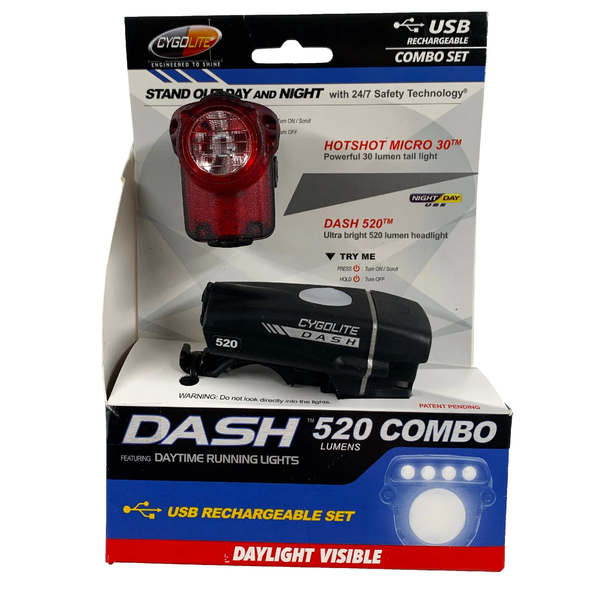 Cygolite Combo Dash 520 / Hotshot Micro 30 USB Rechargeable Front & Rear Light