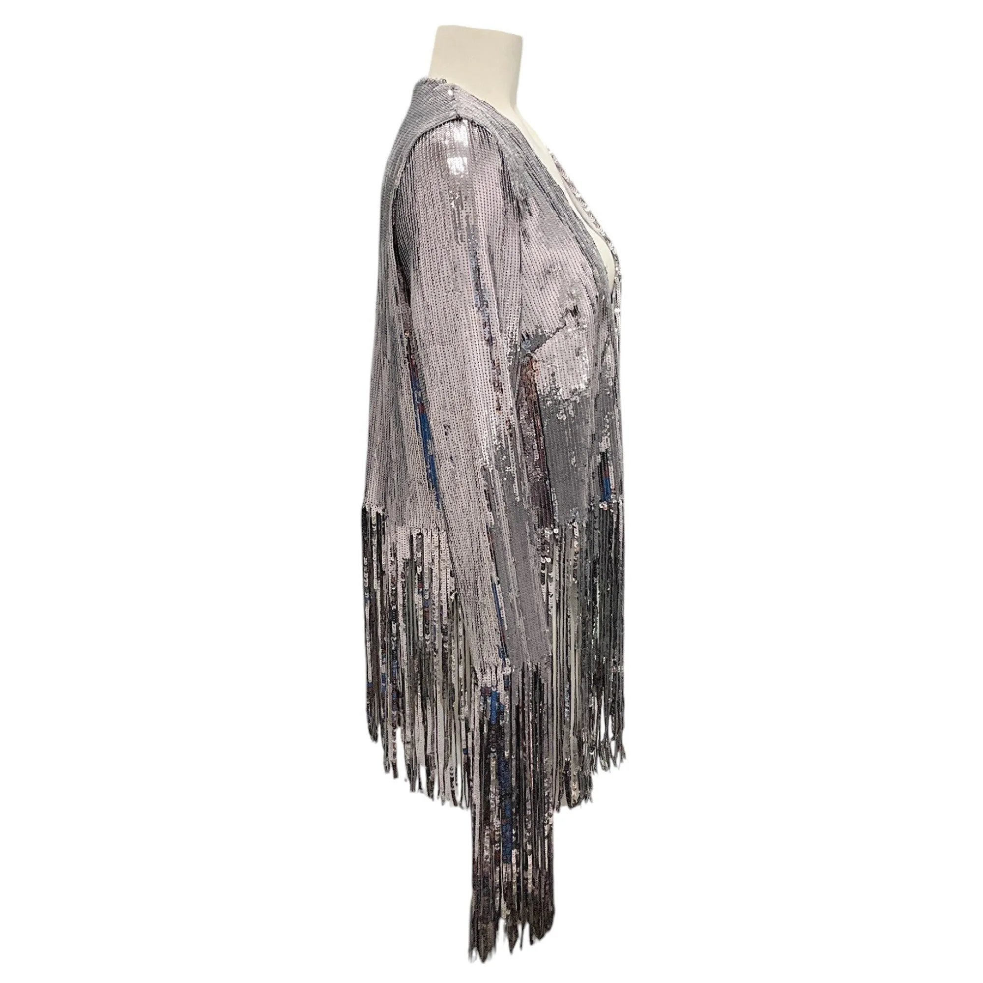 Galvan London Silver Sequined Fringed Jacket