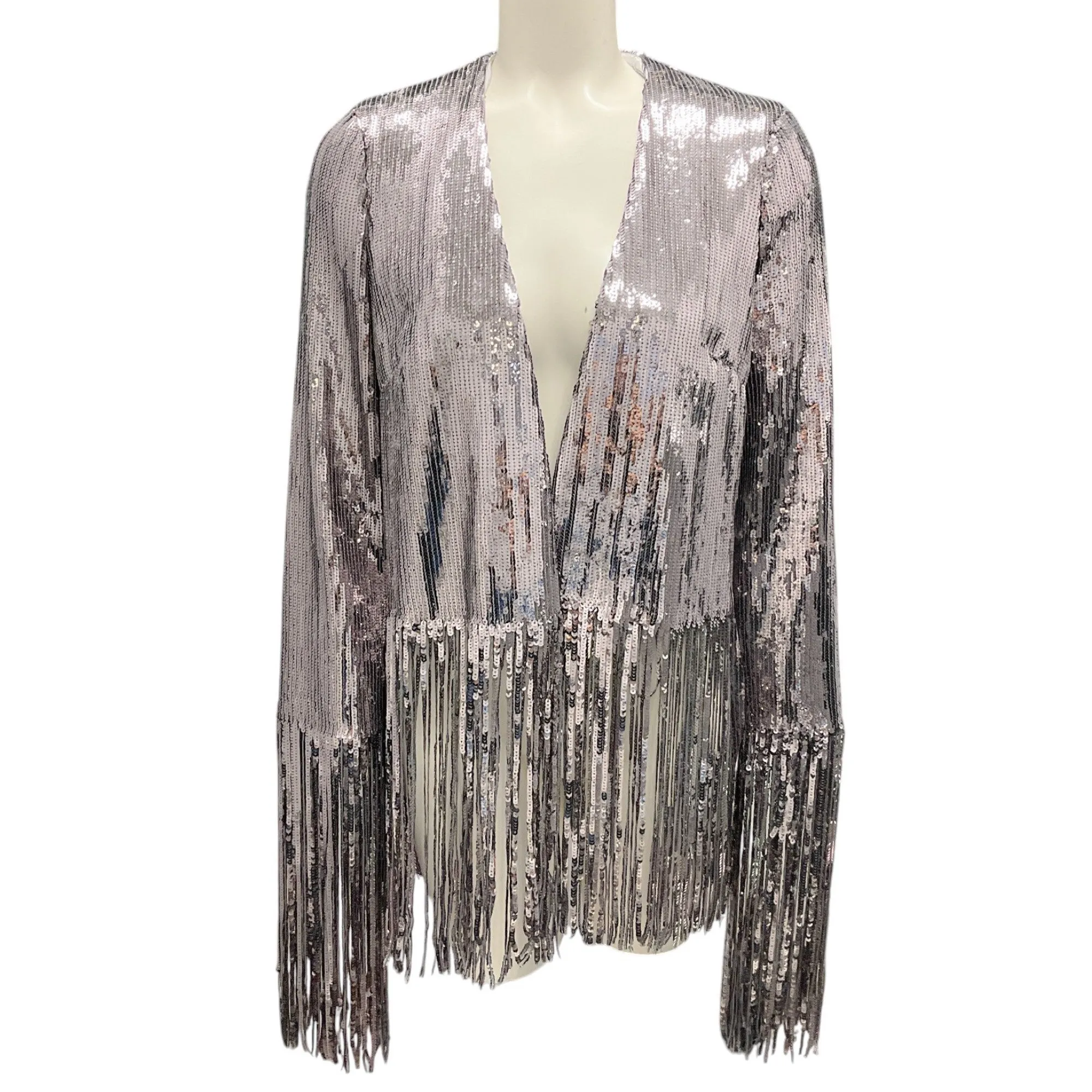 Galvan London Silver Sequined Fringed Jacket