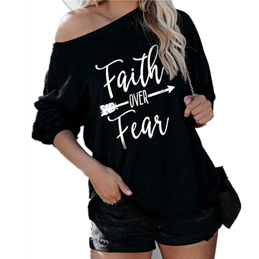 Jawint Womens Faith Over Fear Long Sleeve T-Shirt