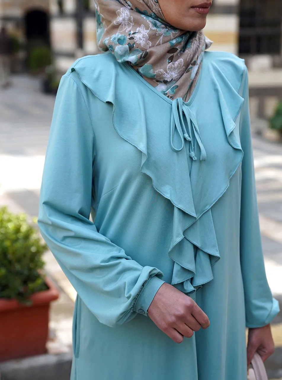 Jersey Abaya with Waterfall Overlay