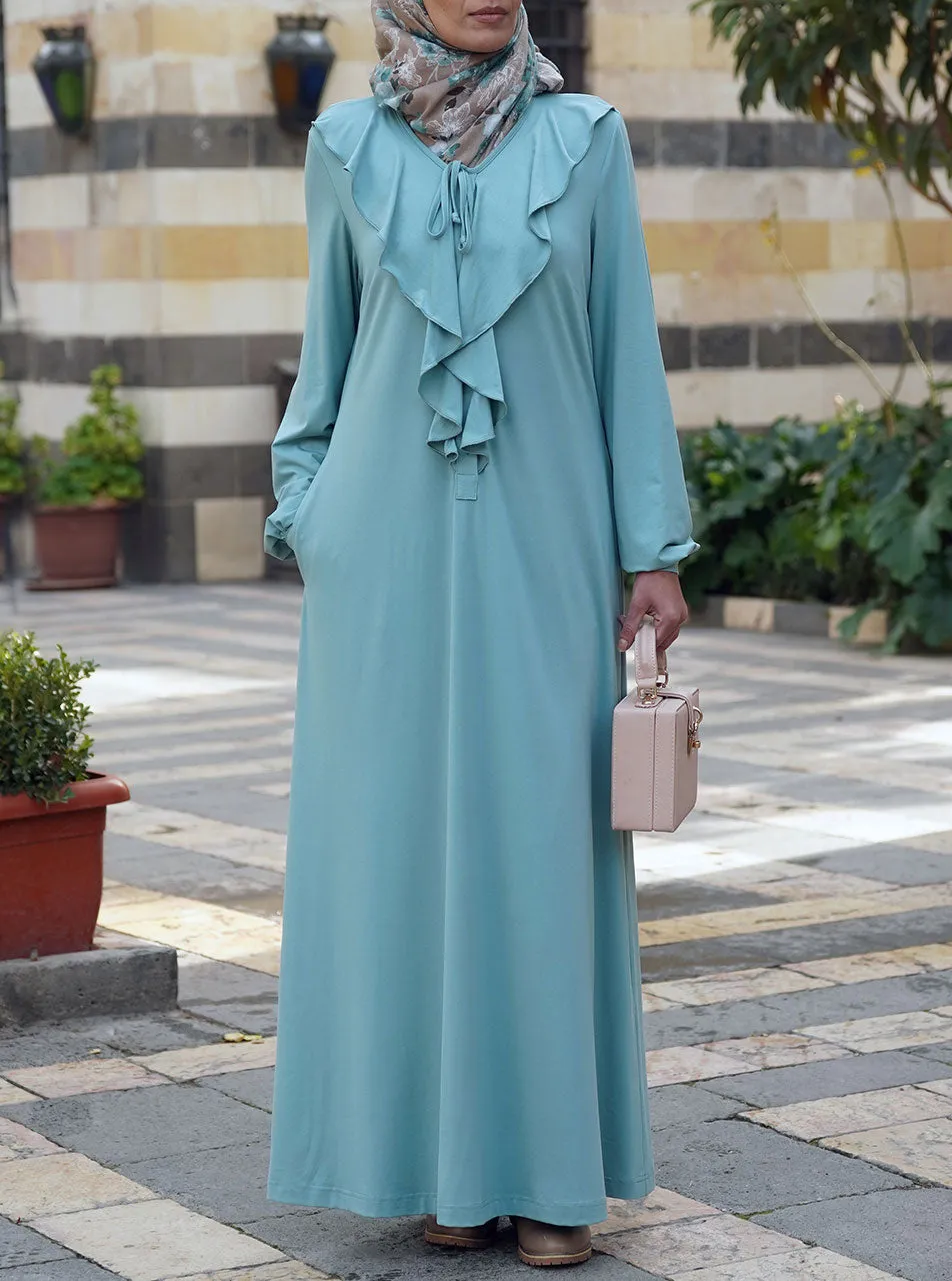 Jersey Abaya with Waterfall Overlay