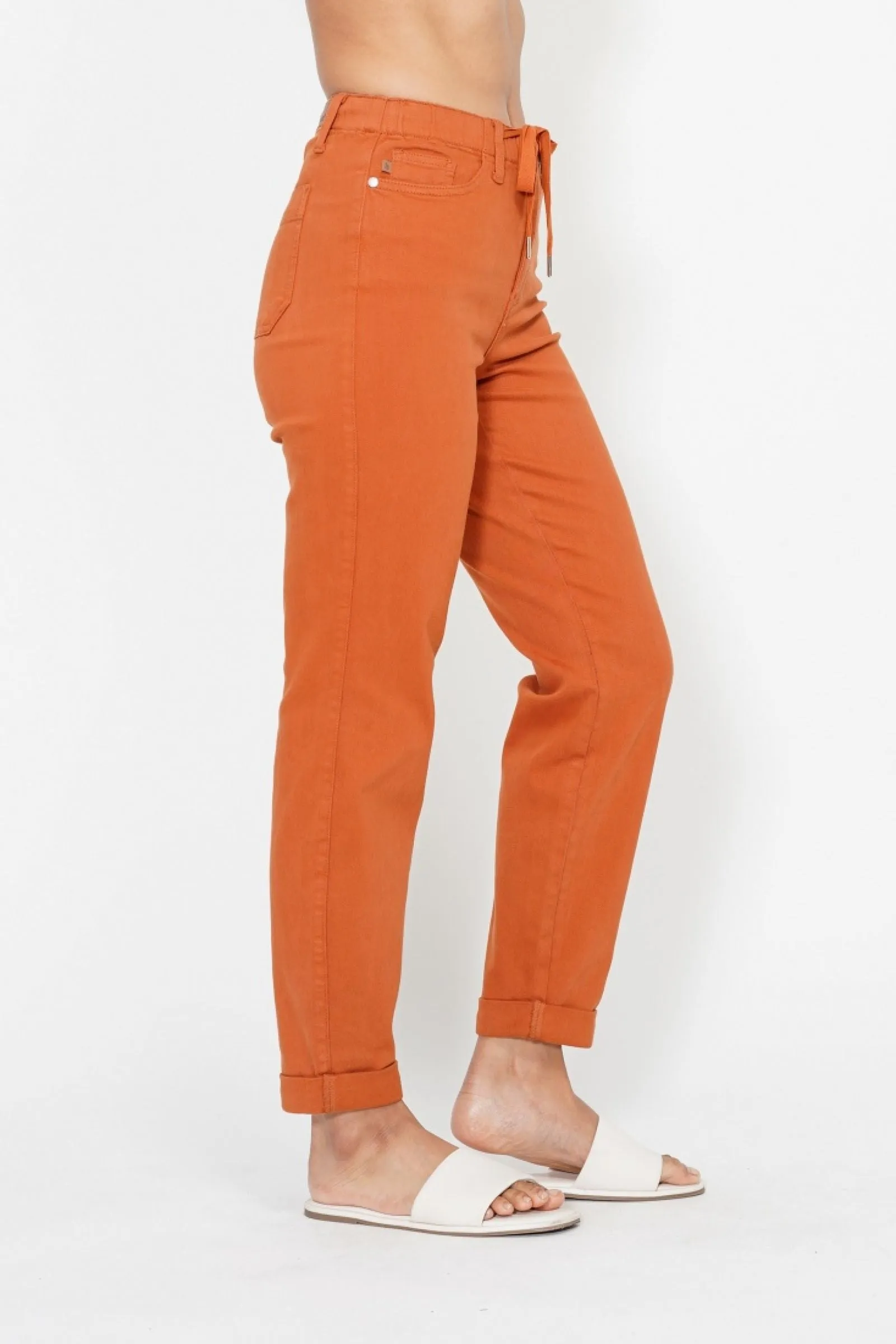 Judy Blue High Waist Garment Dyed Auburn Orange Double Cuff Jogger Denim 88911