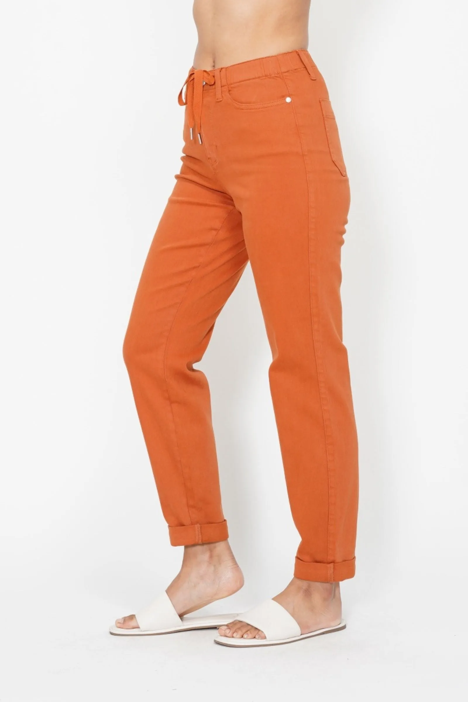 Judy Blue High Waist Garment Dyed Auburn Orange Double Cuff Jogger Denim 88911