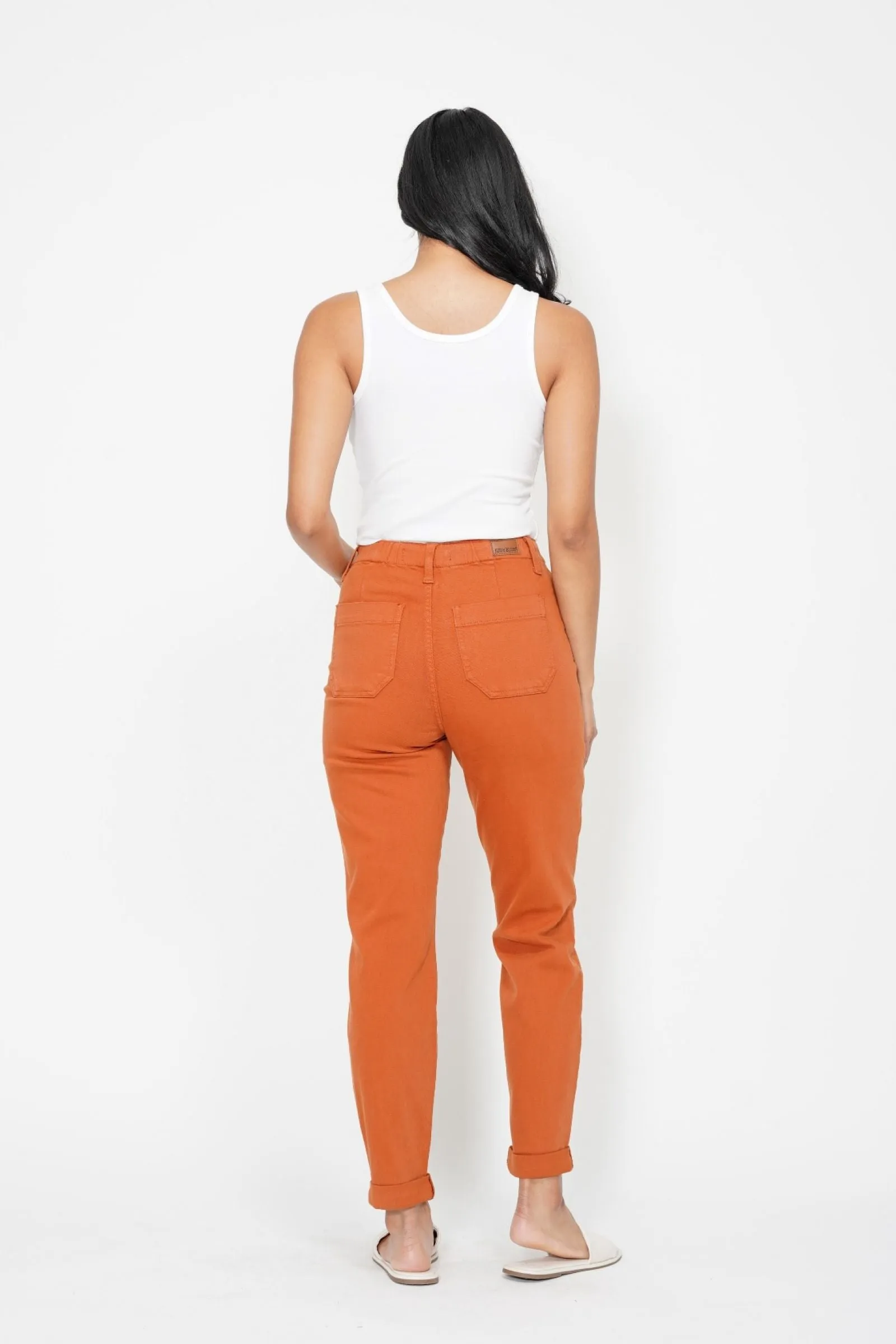 Judy Blue High Waist Garment Dyed Auburn Orange Double Cuff Jogger Denim 88911