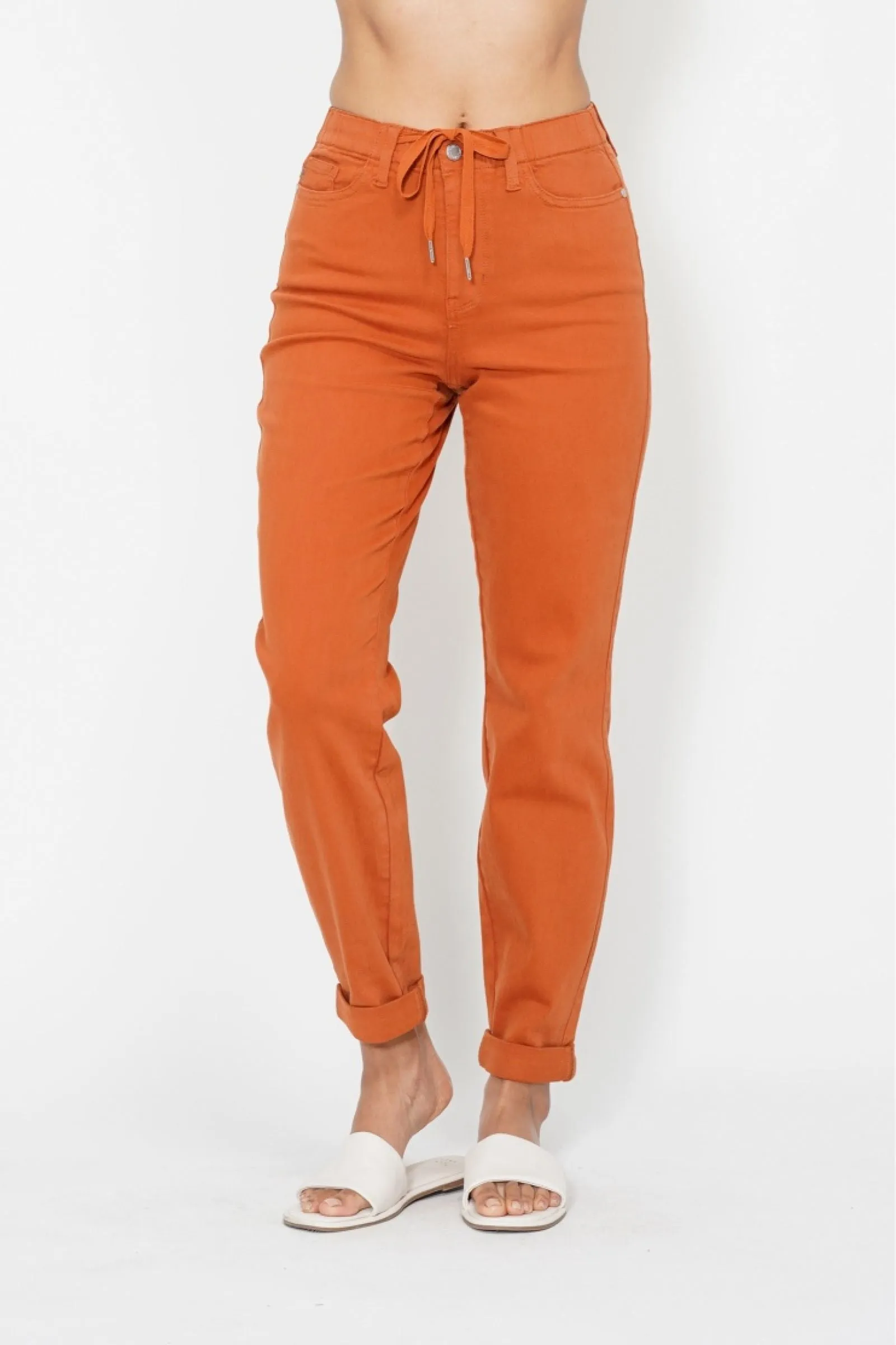 Judy Blue High Waist Garment Dyed Auburn Orange Double Cuff Jogger Denim 88911