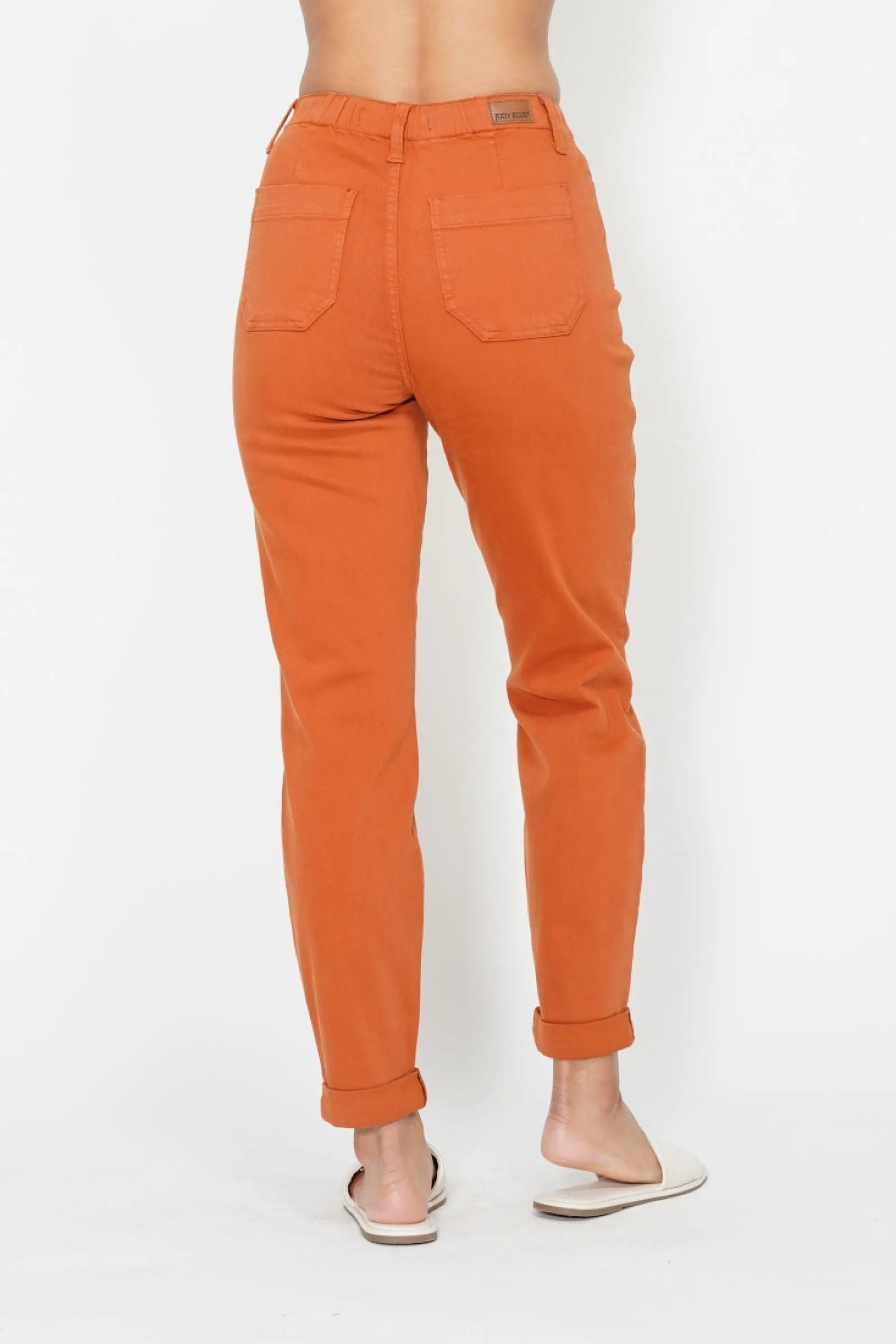 Judy Blue High Waist Garment Dyed Auburn Orange Double Cuff Jogger Denim 88911