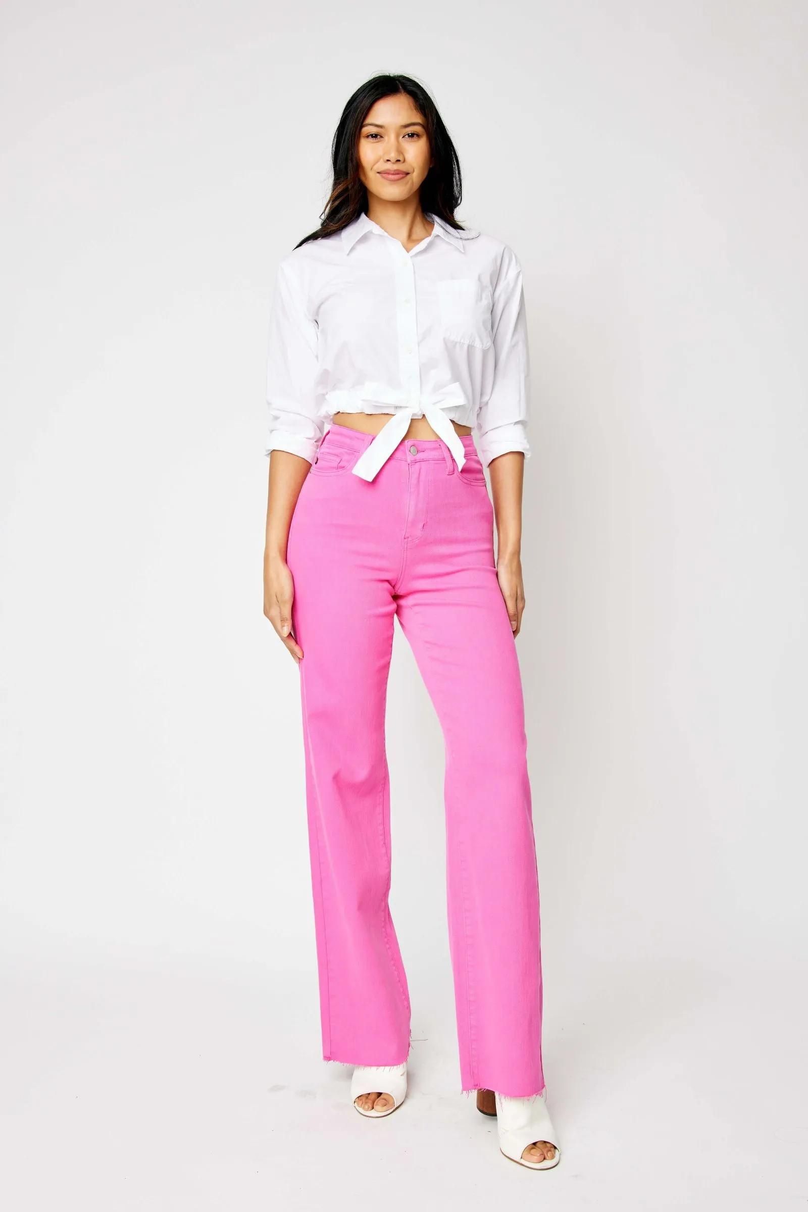 Judy Blue High Waist Garment Dyed Hot Pink 90’s Straight Denim 88816