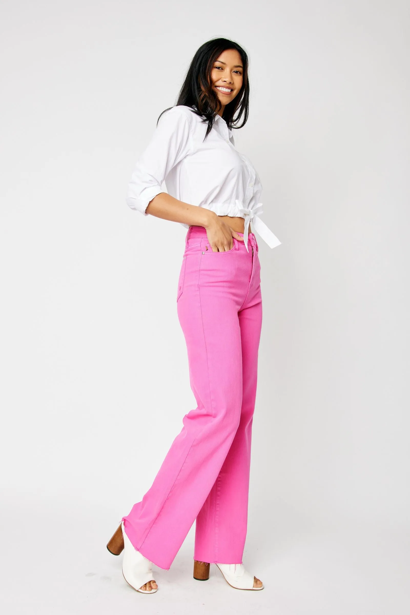 Judy Blue High Waist Garment Dyed Hot Pink 90’s Straight Denim 88816