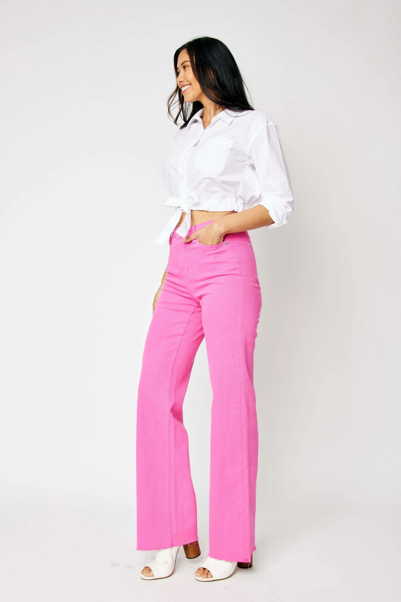 Judy Blue High Waist Garment Dyed Hot Pink 90’s Straight Denim 88816