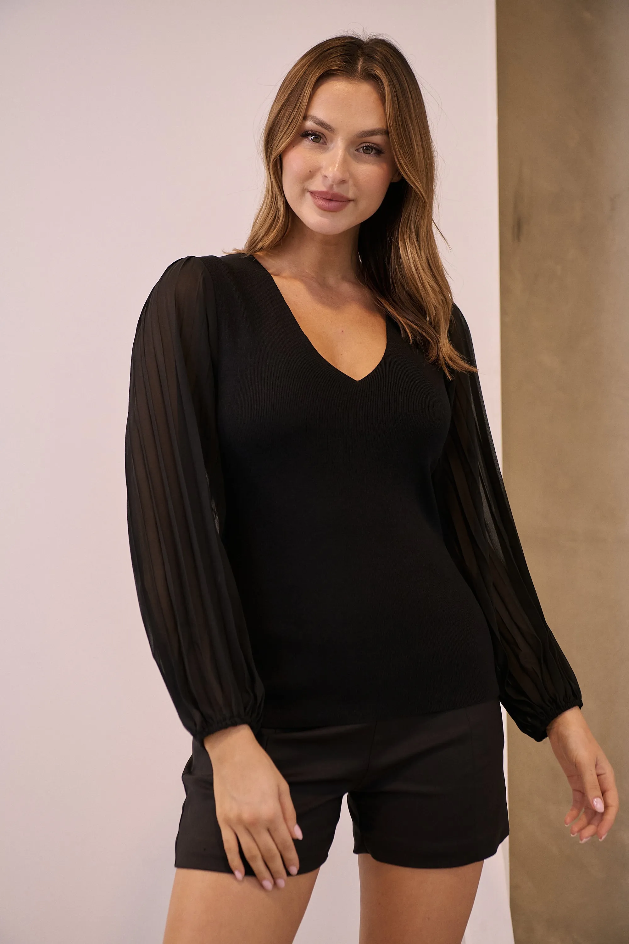 Layanna Black Chiffon Long Sleeve Top