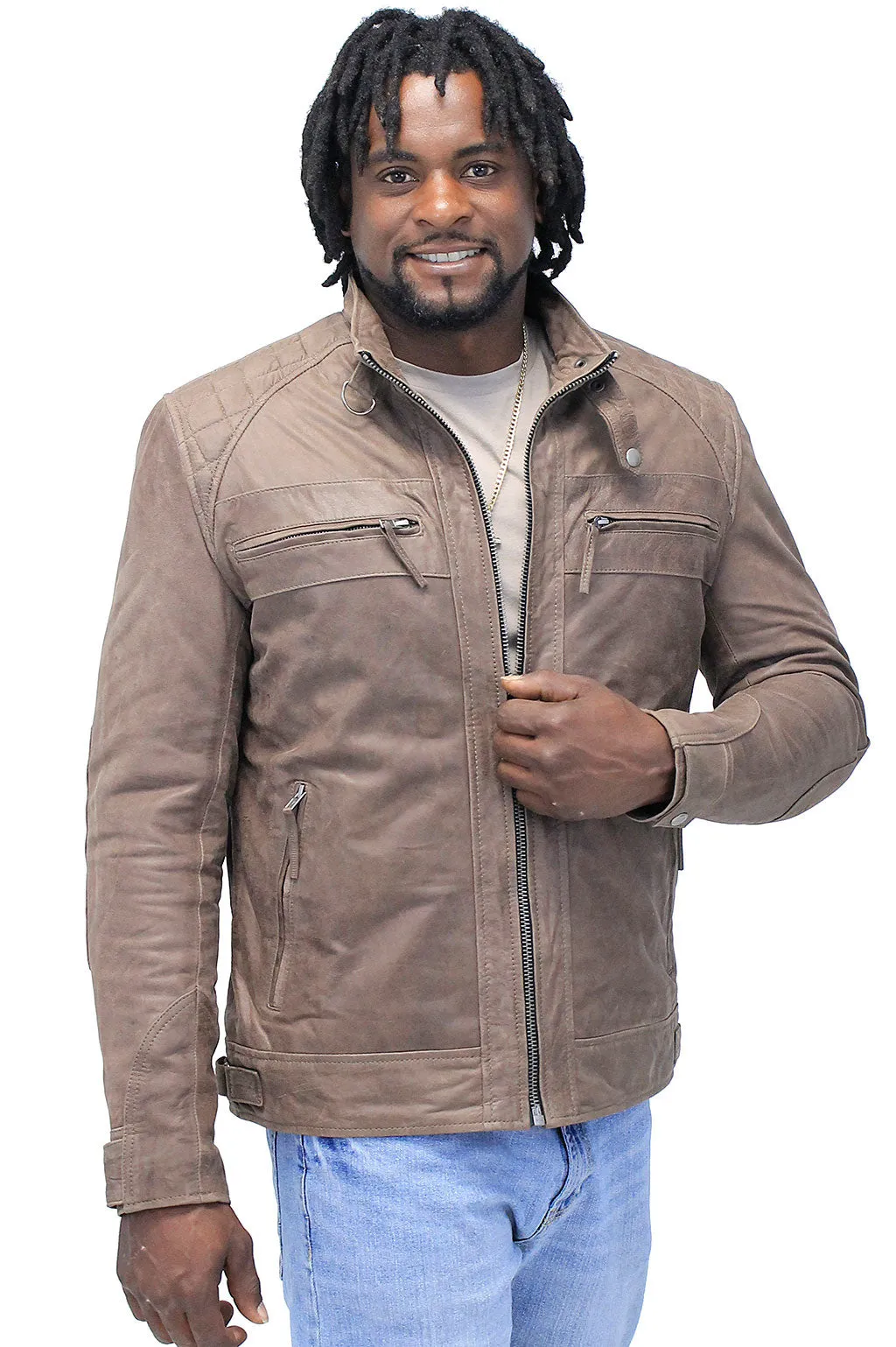 Men's Brown Lambskin Leather Jacket with Quilting #MA5501QN