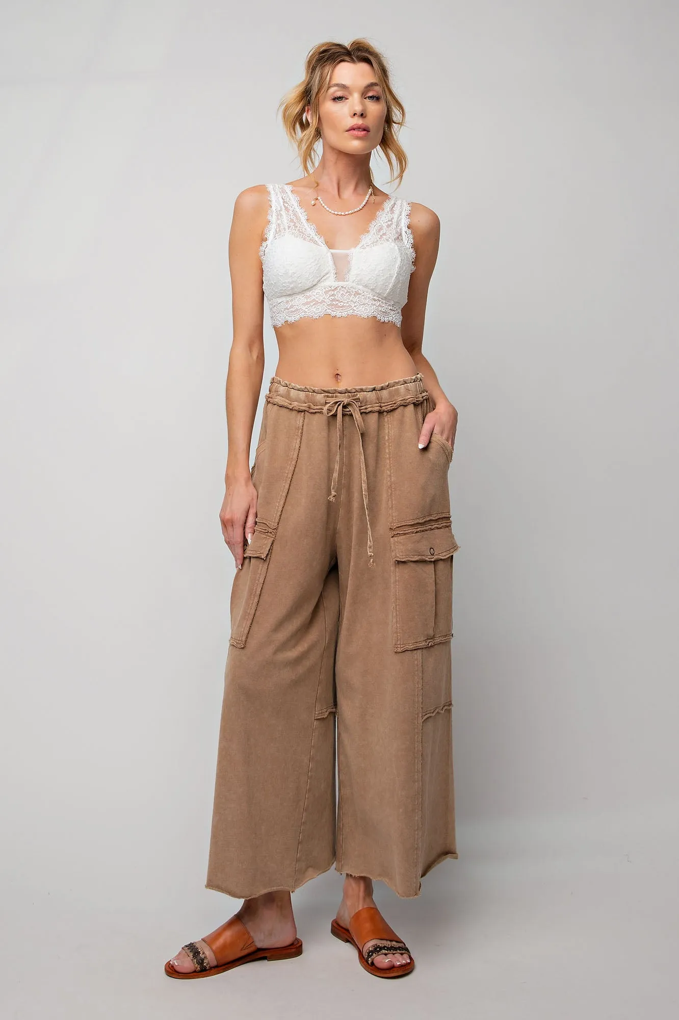 Mineral Wash Wide Leg Cargo Pants