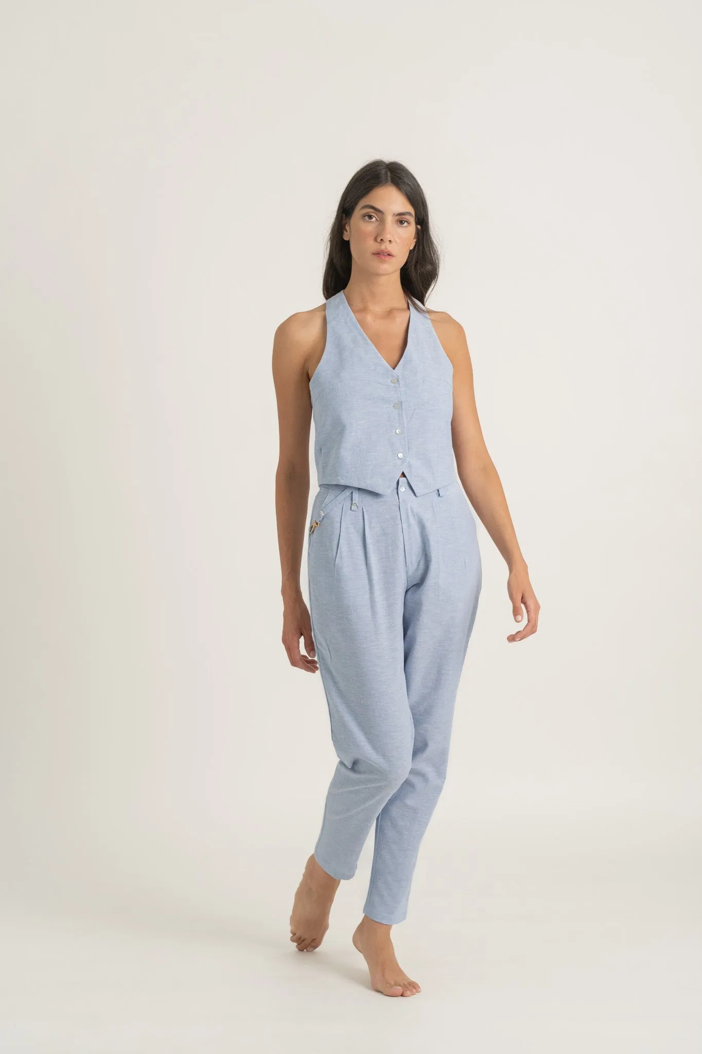 Pioggia Linen Trouser Sky Blue