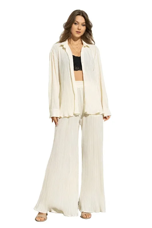 Pleated Blouse Pants Set