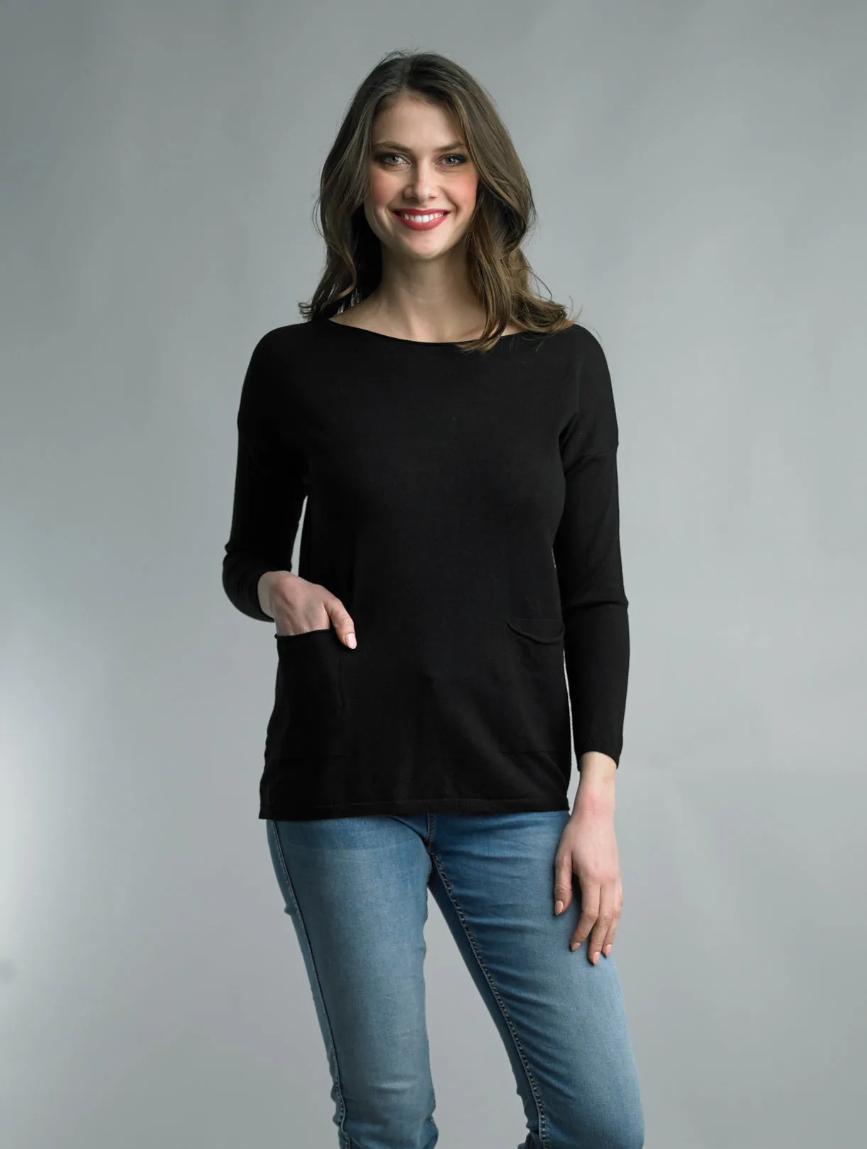 Pocket Crewneck Knit Italian Sweater in 5 Colors