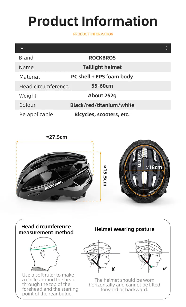 ROCKBROS Ultralight Bicycle Helmet with Light