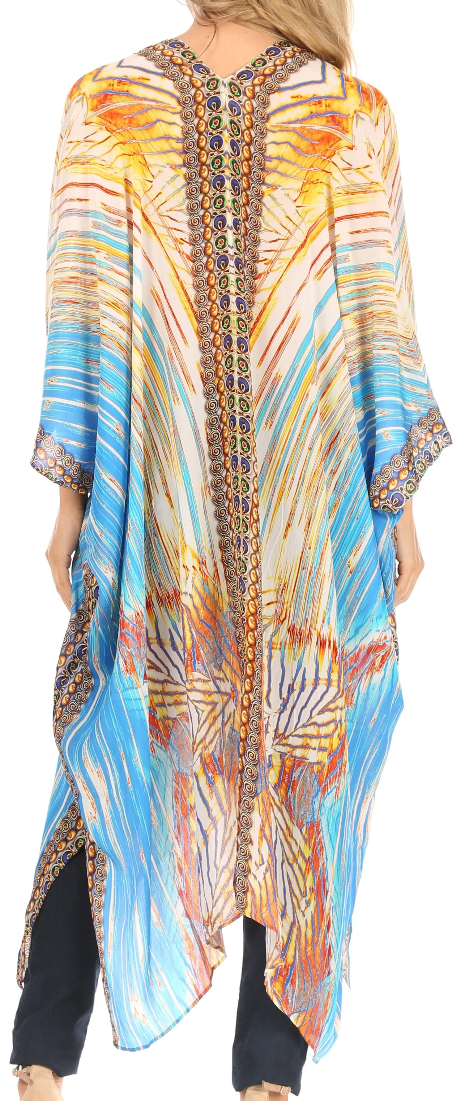 Sakkas Alvita Women's V Neck Beach Dress Top Caftan Cover up with Rhinestones