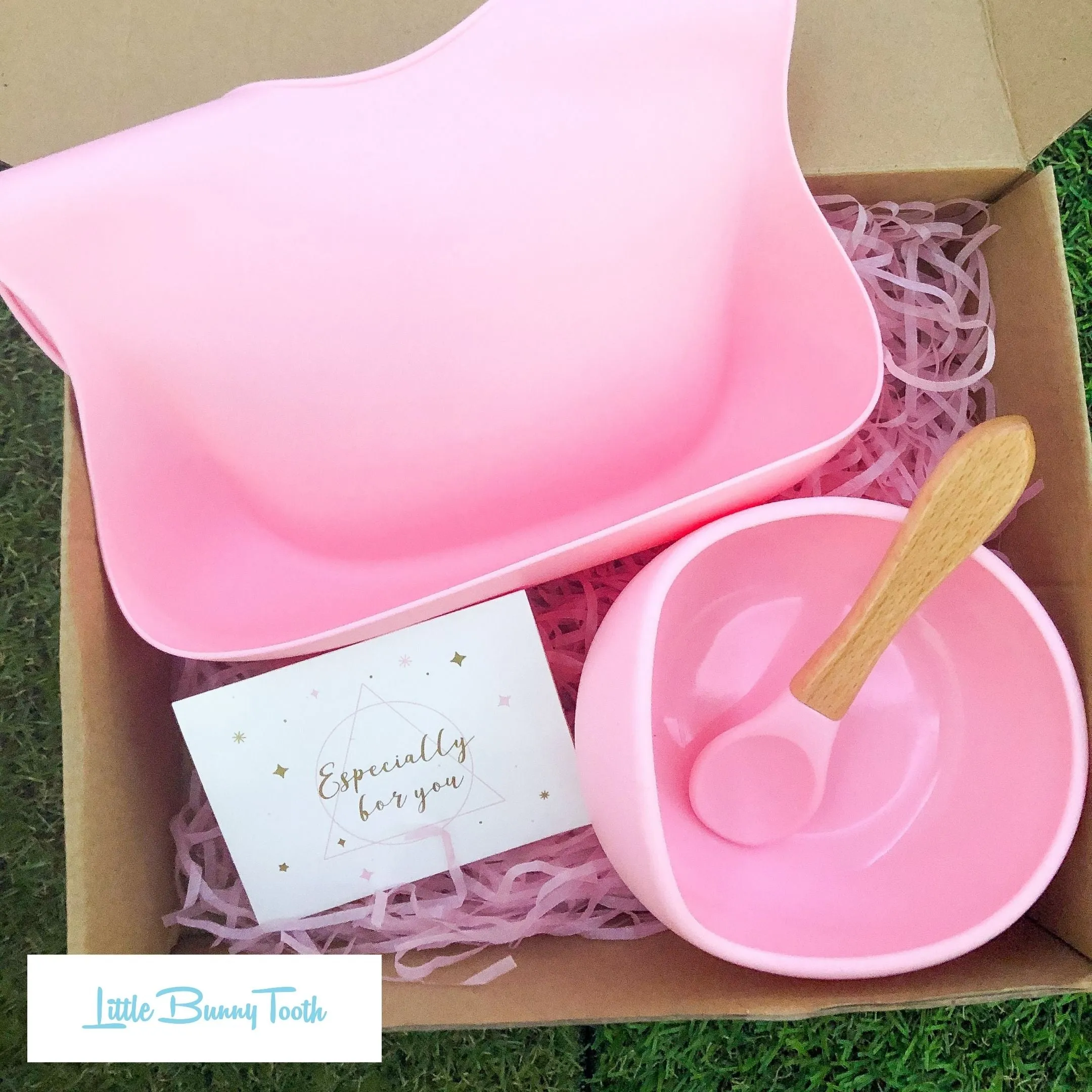 Silicone Bib   Bowl   Spoon (Pink) - Gift Set