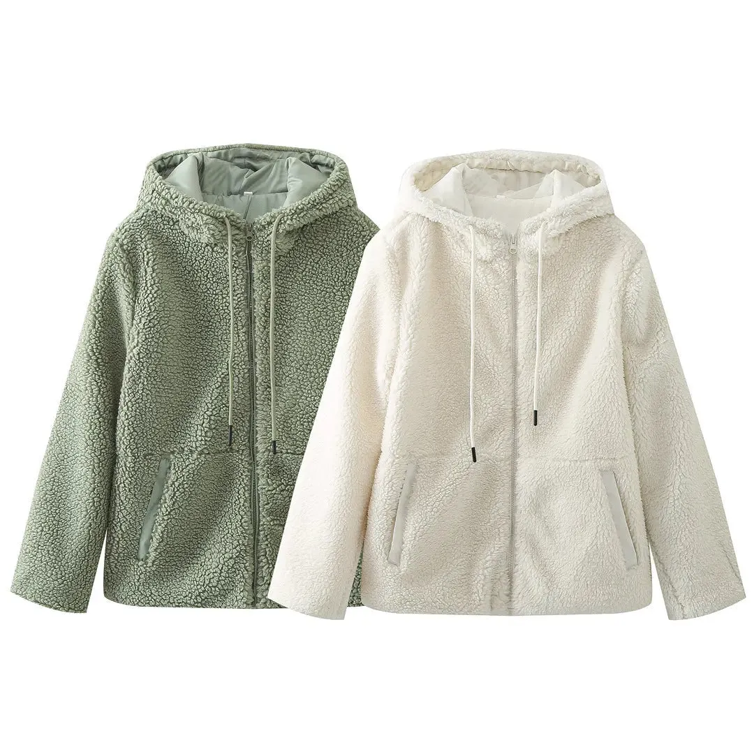 Solid Colour Loose Woollen Hoodie