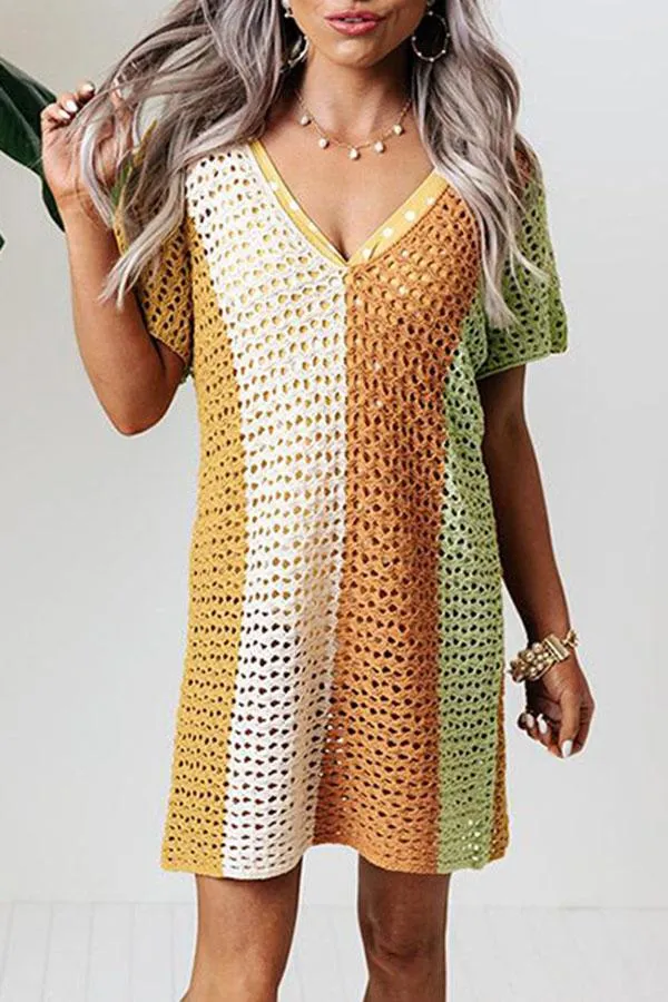 V-neck Eyelet Knit Dress Cover-up