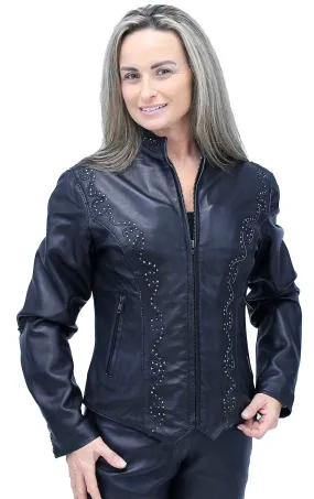 Women's Scallop and Mini Stud Trim Leather Jacket #L2302GSK