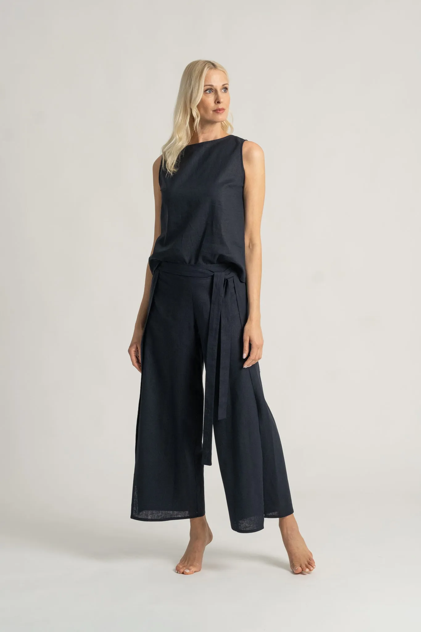 Zakai Linen Wrap Pant Navy