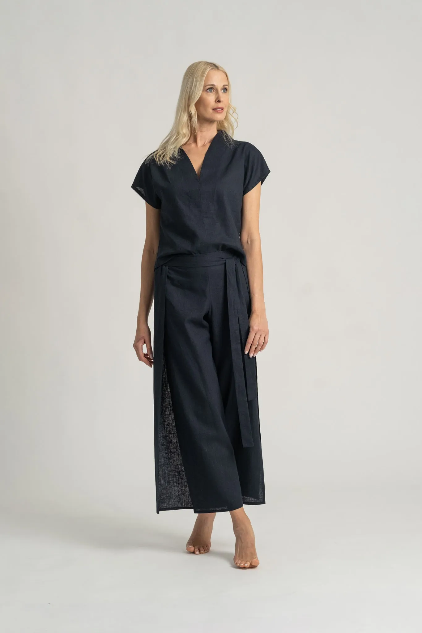 Zakai Linen Wrap Pant Navy