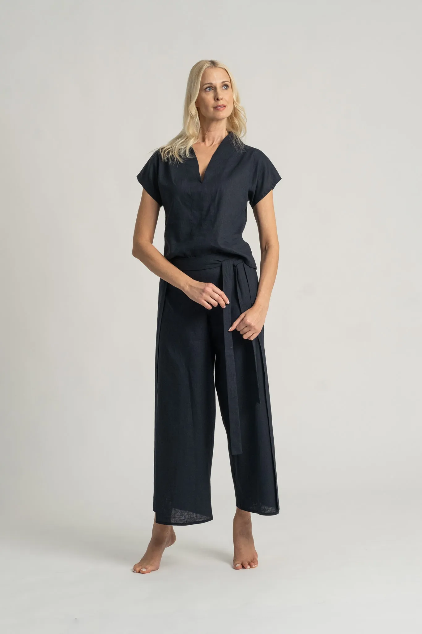 Zakai Linen Wrap Pant Navy