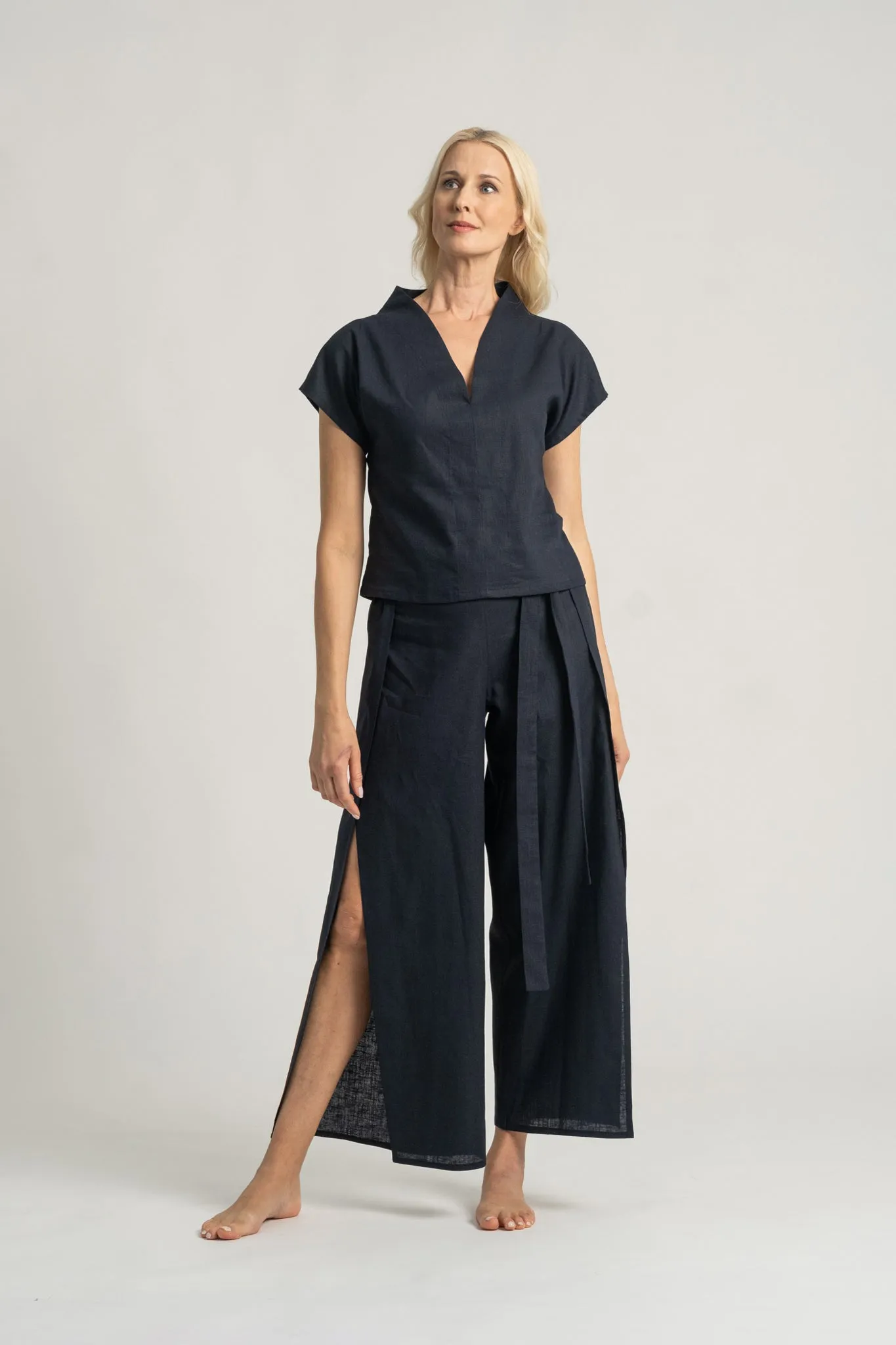 Zakai Linen Wrap Pant Navy