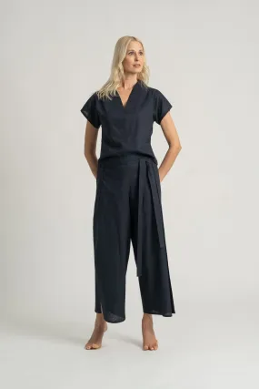 Zakai Linen Wrap Pant Navy